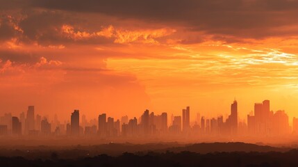 Fototapeta premium City silhouette at fiery sunset