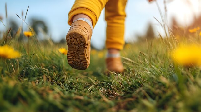 Child running through dandelions meadow - Powered by Adobe