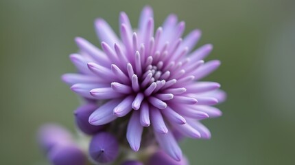 Obraz premium A close-up photograph of a blooming lavender flower, with tiny purple buds and a fuzzy stem