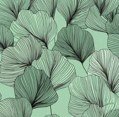 green and black leaf pattern, simple line art, seamless repeating pattern, light green background, high resolution, pattern, seamless, leaf.