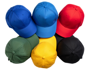 “Top-Down View of a Colorful Baseball Cap Collection, Transparent PNG”