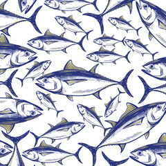 Blue tuna fish background template 