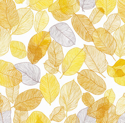 Fototapeta premium yellow leaf pattern, simple line art, seamless repeating pattern, light green background, high resolution, pattern, seamless, leaf, vect. 
