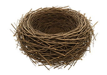 Obraz premium Natural bird nest made of twigs and branches isolated on transparent background