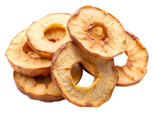  rings of dried apple isolated on white background. PNG