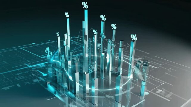 Financial growth chart animation with percentage signs for business and investment success