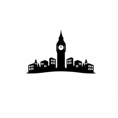 Fototapeta premium Silhouette of a clock tower in the middle of a modern city on white background