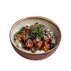 Delicious Teriyaki Tofu Rice Bowl with Sesame Seeds and Seaweed