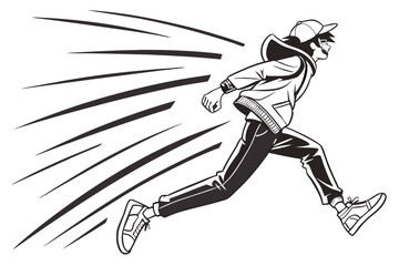 Naklejka premium Dynamic Anime Character Jumping in Vector Style with Black Lines and Vibrant Colors