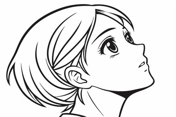 Minimalist Black Line Vector Portrait of an Anime Girl with Simple Colors