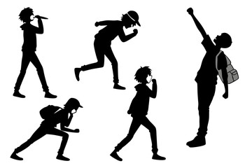 Set of Black Anime Silhouette Poses for Graphic Design