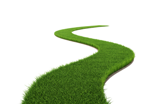Serpentine grass strip winding gracefully with detailed texture and natural curves, isolated on a transparent background