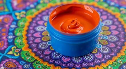Vibrant Orange Paint On Colorful Mandala