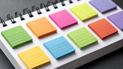 Organizing your day with bright neon sticky notes on a planner a creative memo setup for enhanced productivity