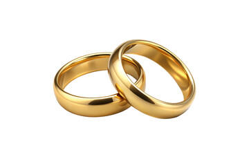 Pair of gold wedding bands intertwined together representing love unity and matrimonial bond, isolated on a transparent background