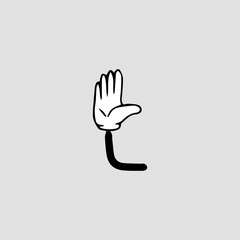 Handrawn hand comic character element stock. Cartoon hands. Comic arms with four and five fingers in white gloves with various gestures, cartoon character body parts. 