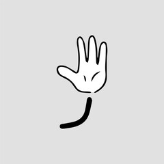 Handrawn hand comic character element stock. Cartoon hands. Comic arms with four and five fingers in white gloves with various gestures, cartoon character body parts. 