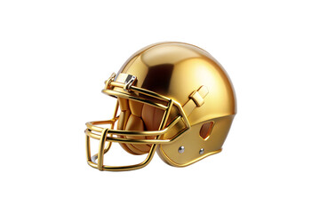 Fototapeta premium Golden football helmet with face mask and chin strap, professional sports equipment design, isolated on a transparent background
