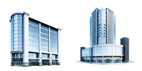  futuristic city mall architectural high rise shop isolated on white background PNG, ai generated