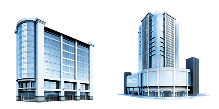  futuristic city mall architectural high rise shop isolated on white background PNG, ai generated