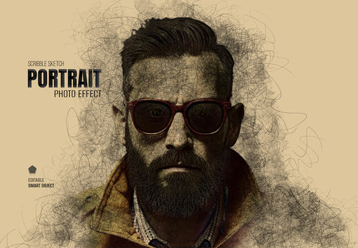Scribble Sketch Drawing Portrait Photo Effect Mockup