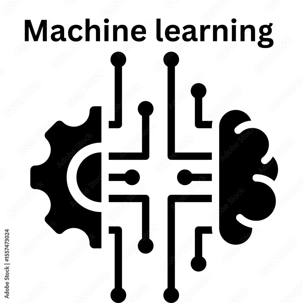 Poster artificial intelligence and machine learning concept with gear and brain vector illustration design 