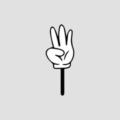 Fototapeta premium Handrawn hand comic character element stock. Cartoon hands. Comic arms with four and five fingers in white gloves with various gestures, cartoon character body parts. 