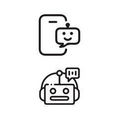 Black chatbot icon. Virtual smart assistant Bot sign design. Robot head with speech bubble. Vector eps 10