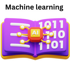 Artificial intelligence machine learning concept with binary code and open book illustration design on transparent background