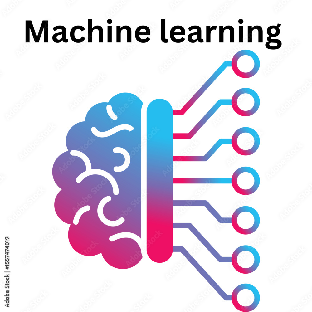 Poster artificial intelligence and machine learning concept with brain illustration for technology projects