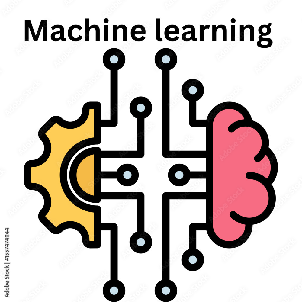 Poster artificial intelligence concept illustration for neural network and deep learning process with gear 