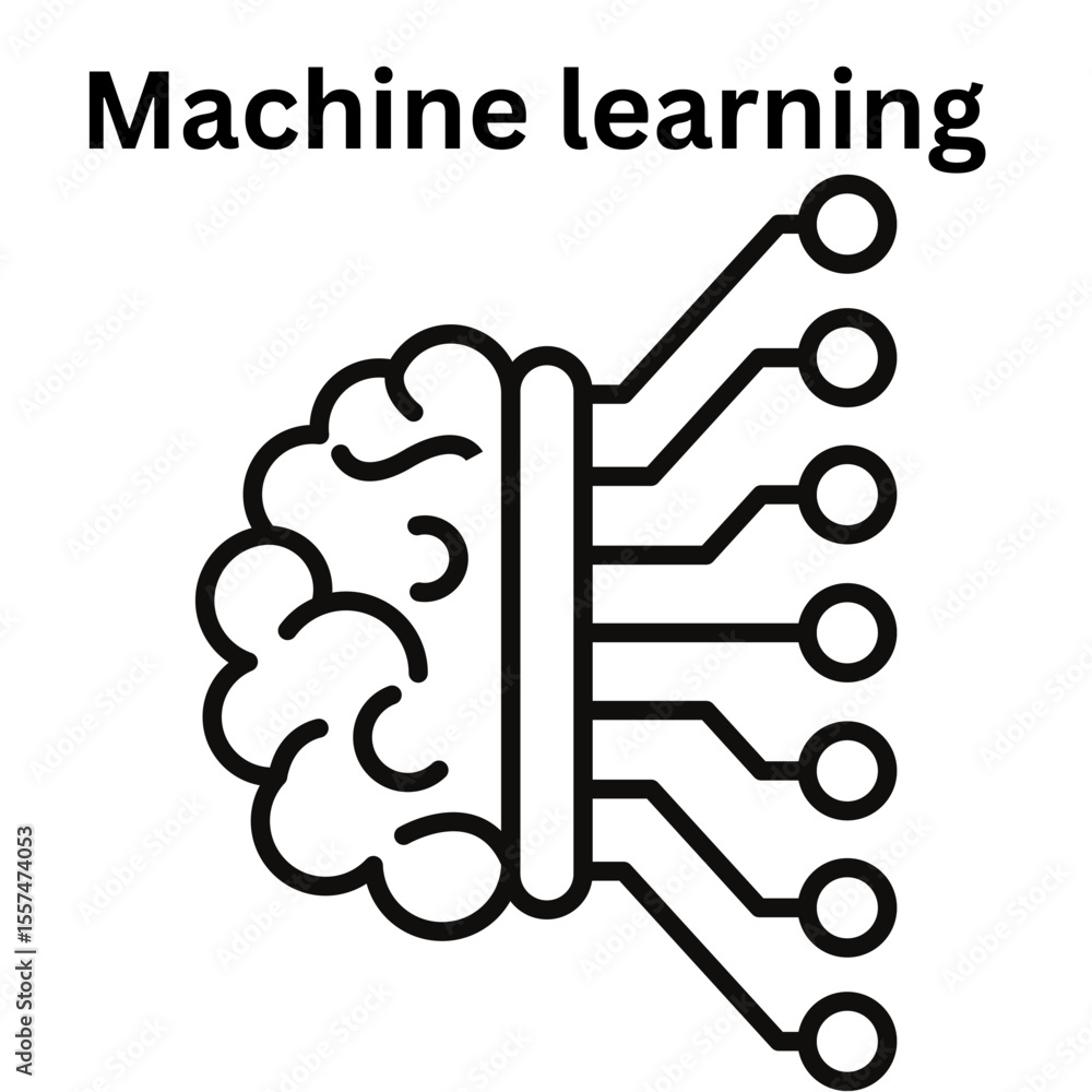 Poster artificial intelligence and machine learning concept with brain and circuit illustration for technol