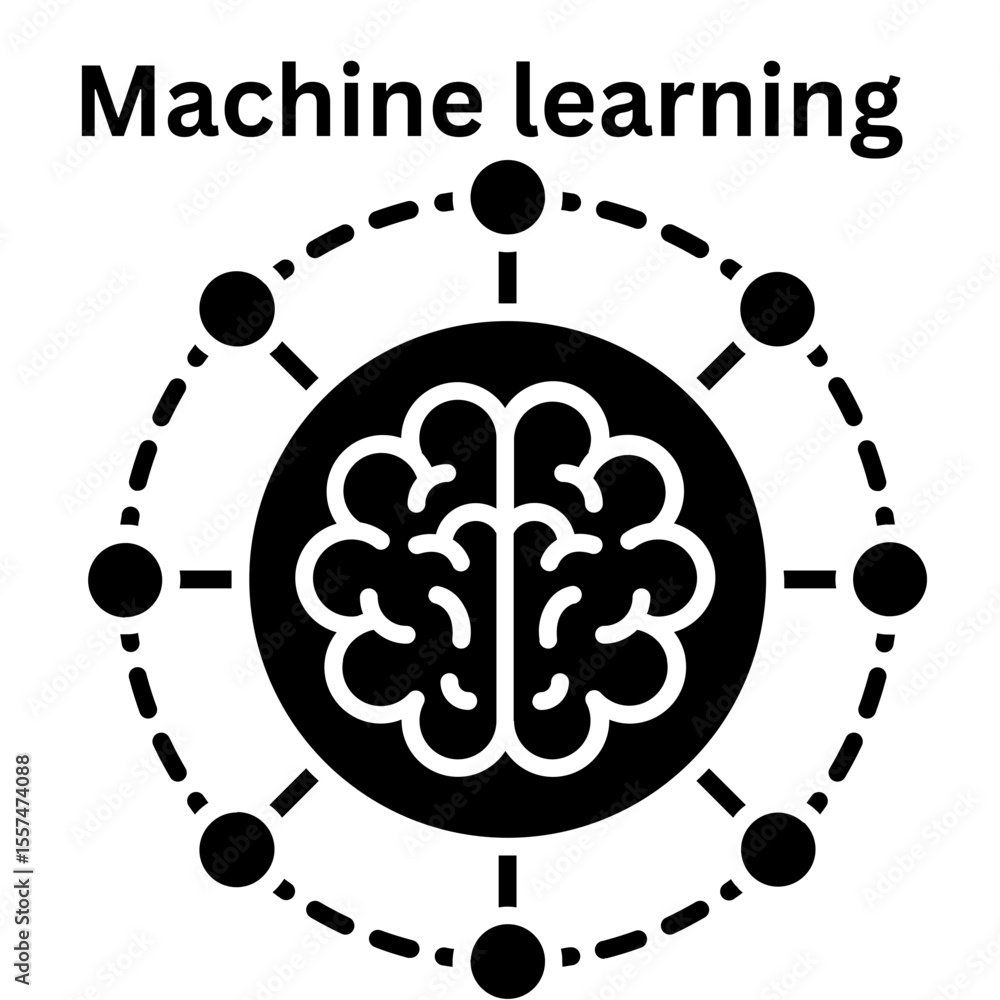 Poster artificial intelligence and machine learning concept with brain and network illustration for technol
