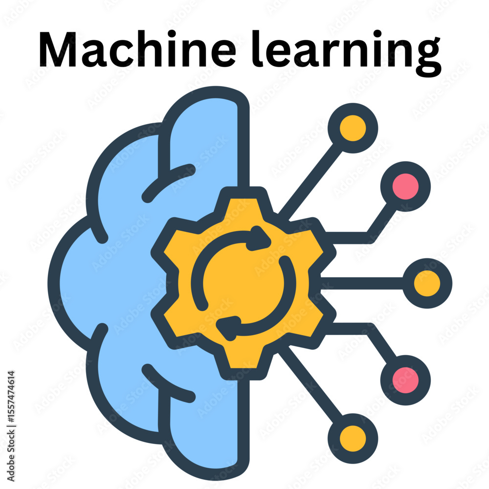 Poster artificial intelligence concept illustration of brain with gear machine learning and neural network 