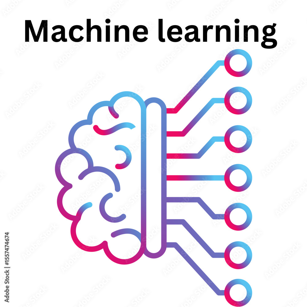 Poster artificial intelligence and machine learning concept with brain on transparent background