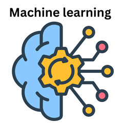 Artificial intelligence concept illustration of brain with gear machine learning and neural network system on transparent background