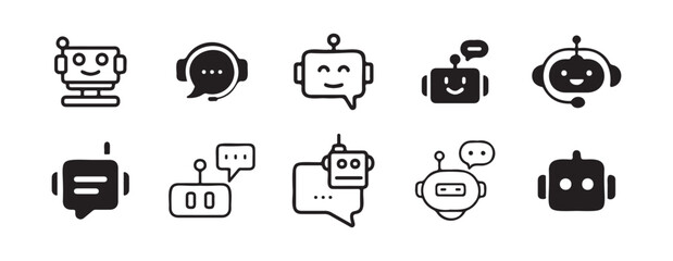 Black vector icon of a chatbot symbol. Customer service bot vector. Chatbot icon. Illustration eps 10