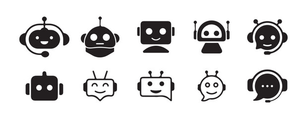 Black vector icon of a chatbot symbol. Customer service bot vector. Chatbot icon. Illustration eps 10