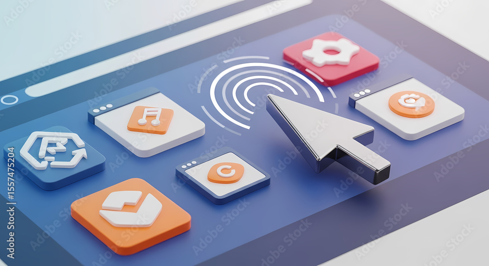 Poster a digital interface with application icons, a cursor, and a fingerprint scan.