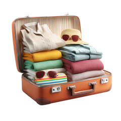Packed Suitcase Travel Essentials Clothing Summer Vacation Gear Holiday Packing Tips on transparent Background