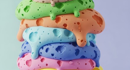 Stack of Colorful Dripping Paint Layers with Bubble Textures