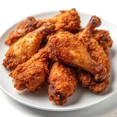 Golden Fried Chicken Feast: A tempting close-up captures a plate piled high with succulent, crispy fried chicken, promising a mouthwatering culinary experience.