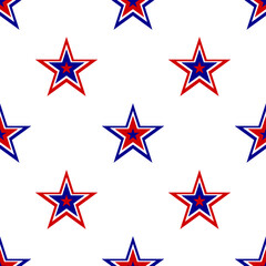 Obraz premium Seamless Red White Blue Stars Pattern. 4th of July Celebration Design. American Flag Color Concept. Vector Illustration