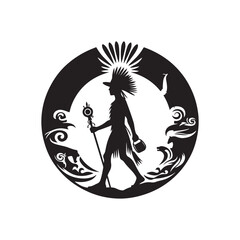 World's Invigenous Peoples Day Silhouette Vector Illustration, Solid White Background.