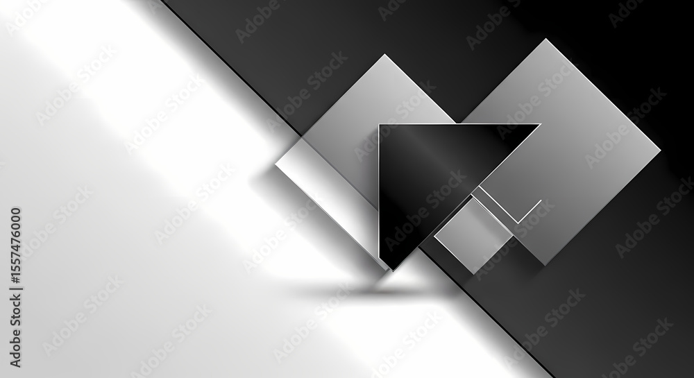 Poster abstract geometric composition featuring overlapping squares and contrasting black and white section