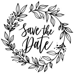Save the Date Wreath Floral Design Illustration
