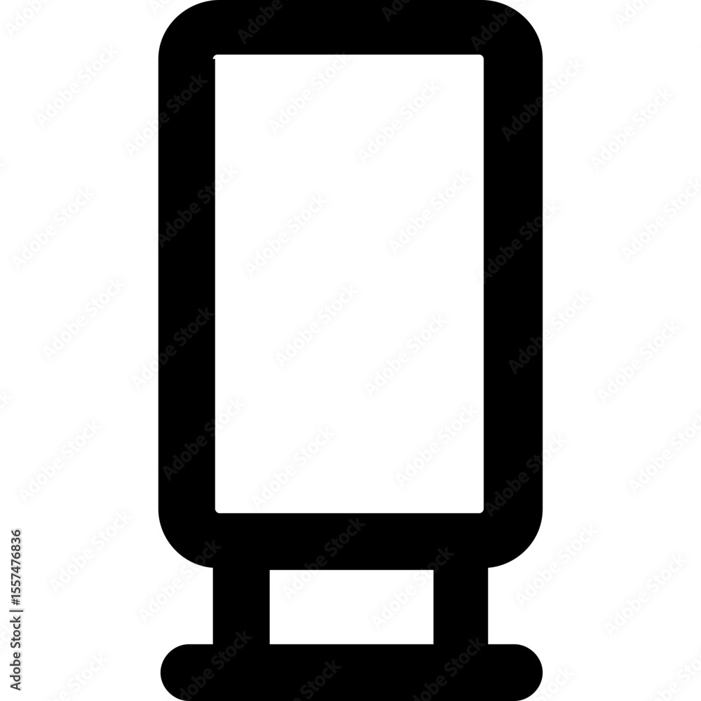Poster illustration of a black outlined rectangular billboard with a short rectangular base support structu