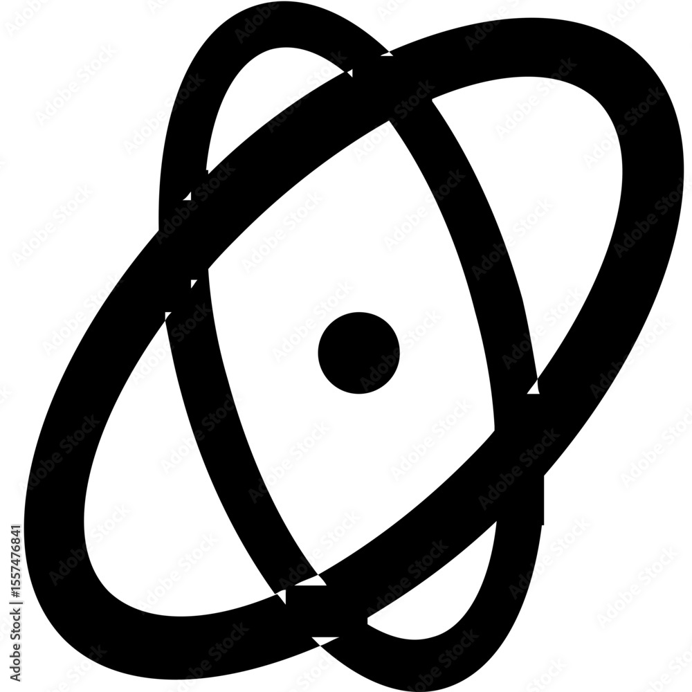 Aufkleber illustration of a simple atom model with a central nucleus and orbiting electron paths in black
