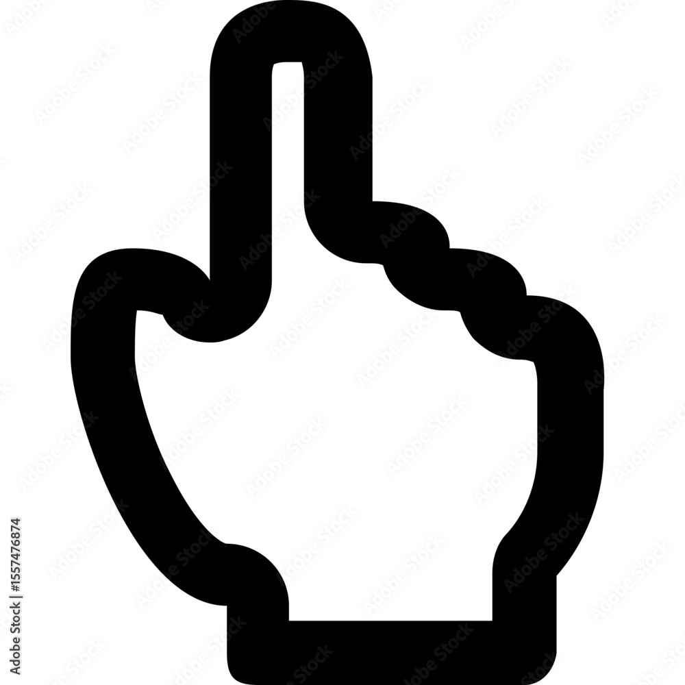 Poster illustration of a hand with the index finger pointing upwards in a simple black and white design sty