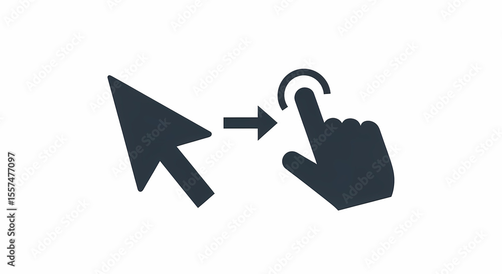 Poster illustration depicting a computer cursor transforming into a finger for touch input.